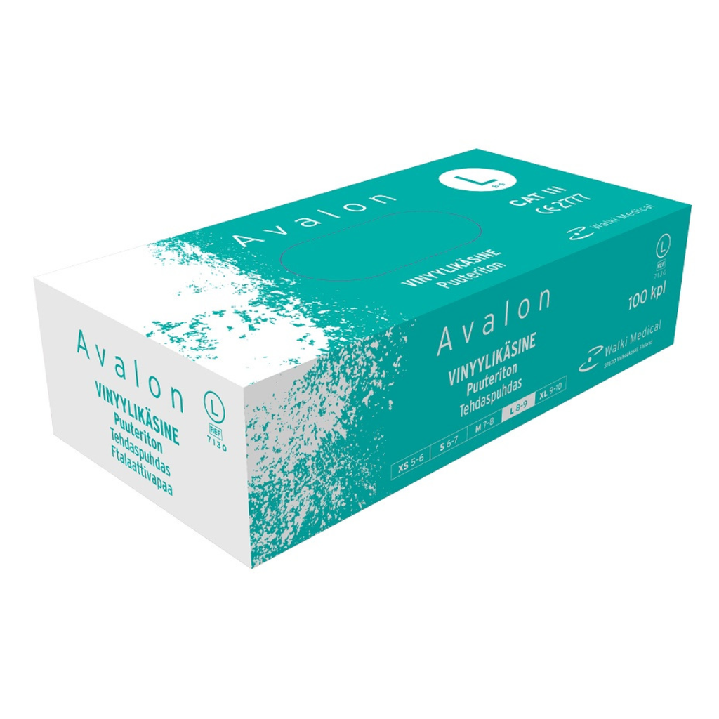 Avalon -vinyylikäsineet 100 kpl, koko L (puuteriton, lateksiton)-Avalon-Kauneustori