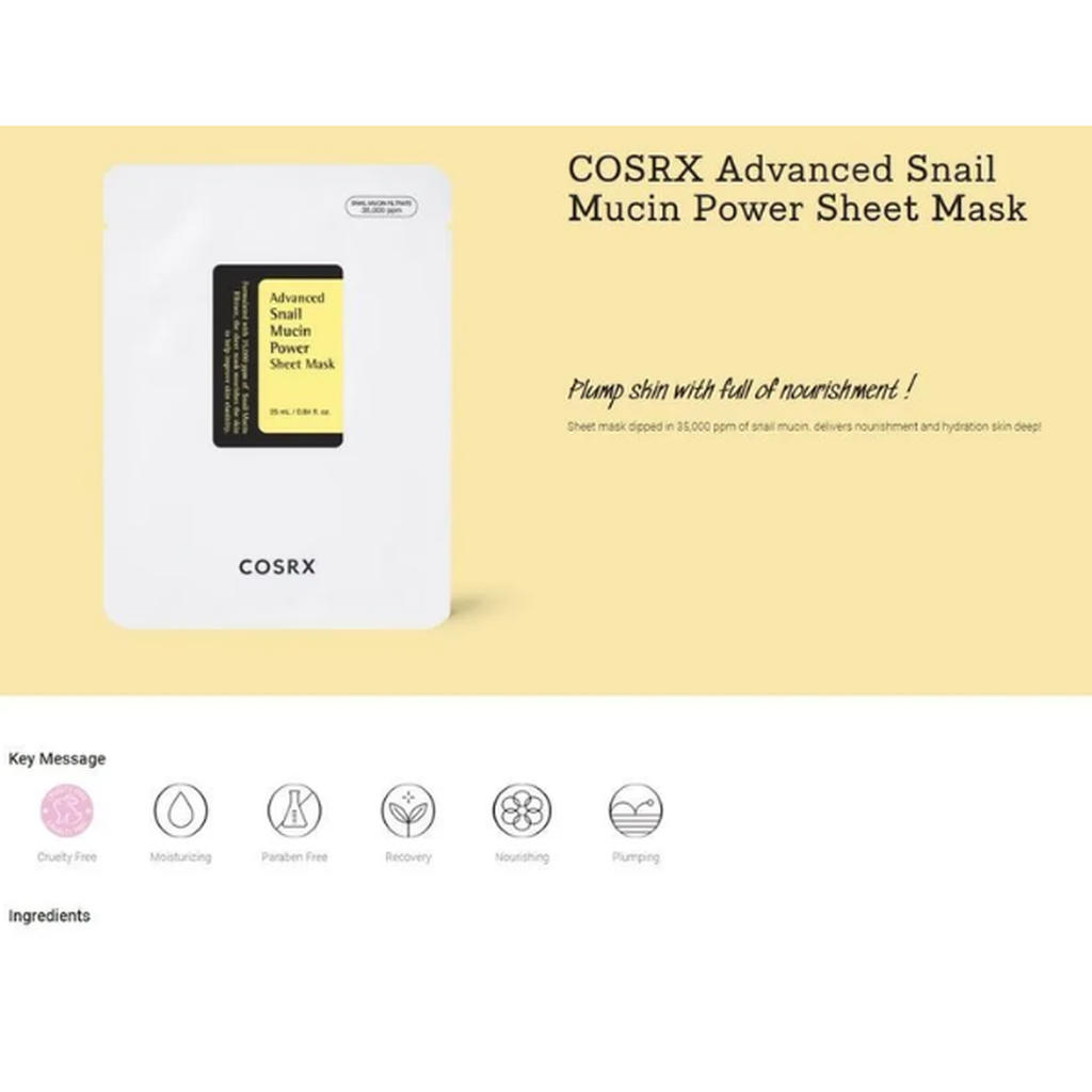 COSRX - Advanced Snail Mucin Power Sheet Mask-Kauneustori-Kauneustori