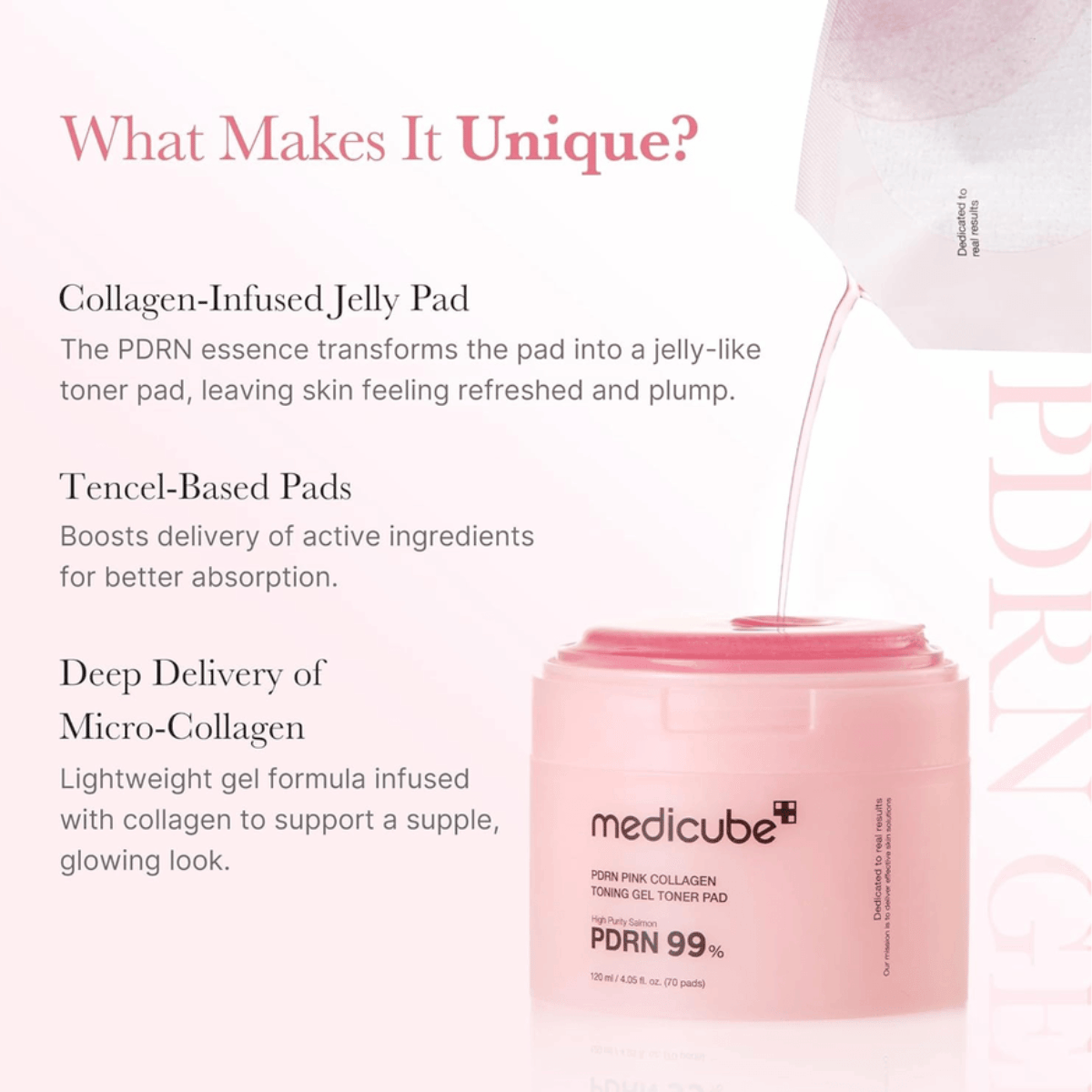MEDICUBE PDRN Pink Collagen Toning Gel Toner Pad (70 kpl)