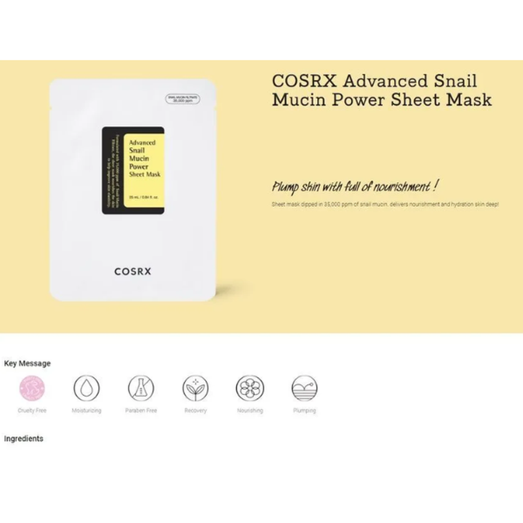 COSRX - Advanced Snail Mucin Power Sheet Mask-COSRX-Kauneustori